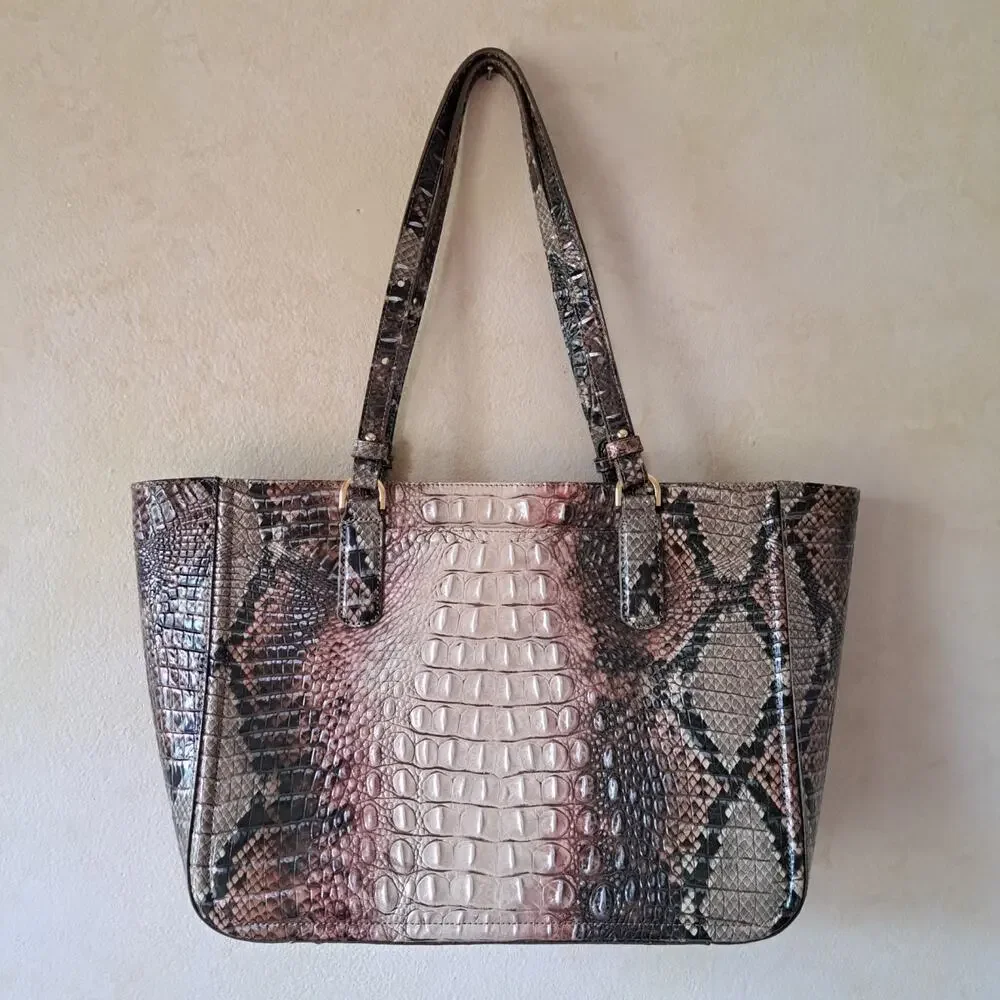 Brahmin Ashlee Tote Bag Diamondback Ombre Snake Crocodile Embossed Leather